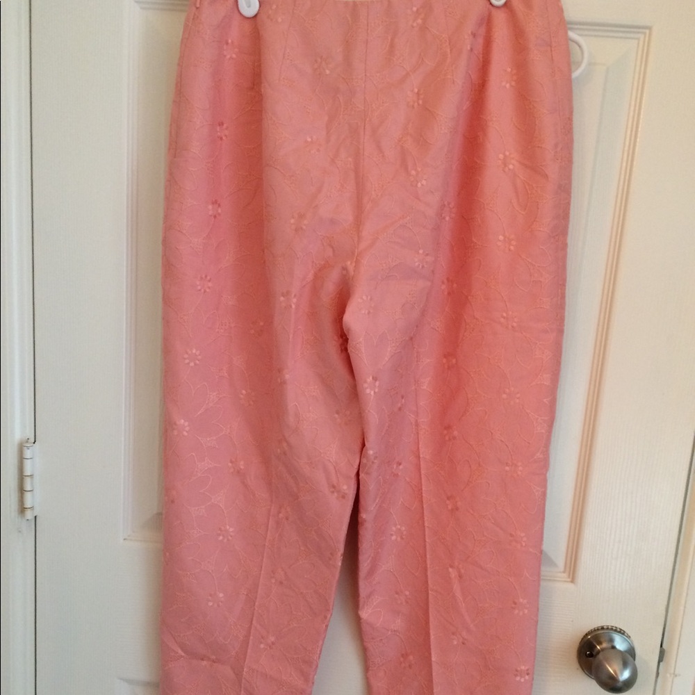Dana Buchman Coral-Pink Straight Leg Embroidered Pants